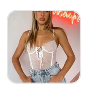 NWT White Fox Boutique Run It Back Mesh Bodysuit in White